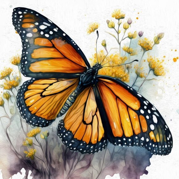 Monarch‎ Butterfly Watercolor Oil Painting Art Print - Picture 4 of 7